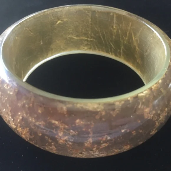 Bold Pressed Gold Leaf Wide Bangle Bracelet/2 1/4 In. Wide/2 1/2 In. Diameter - Picture 2 of 2